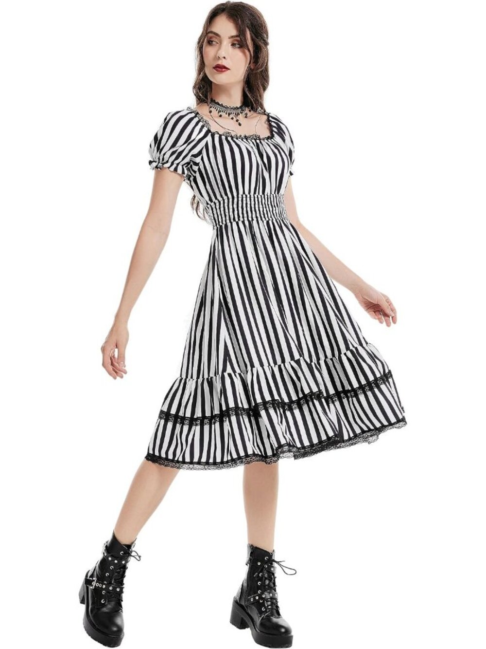 Scarlet Darkness Corset Dress for Women Summer Square Neck Dresses- Black White - Picture 4 of 6